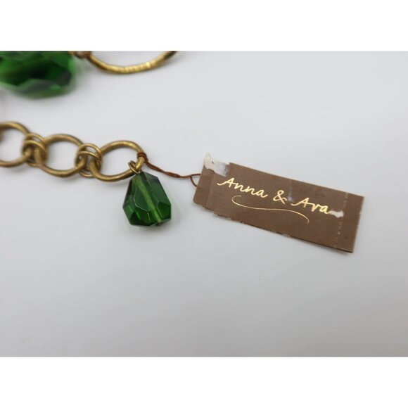 ANNA & AVA Green Faceted Bead Gold Tone Open Link Necklace Statement Chunky NWT - Picture 5 of 6